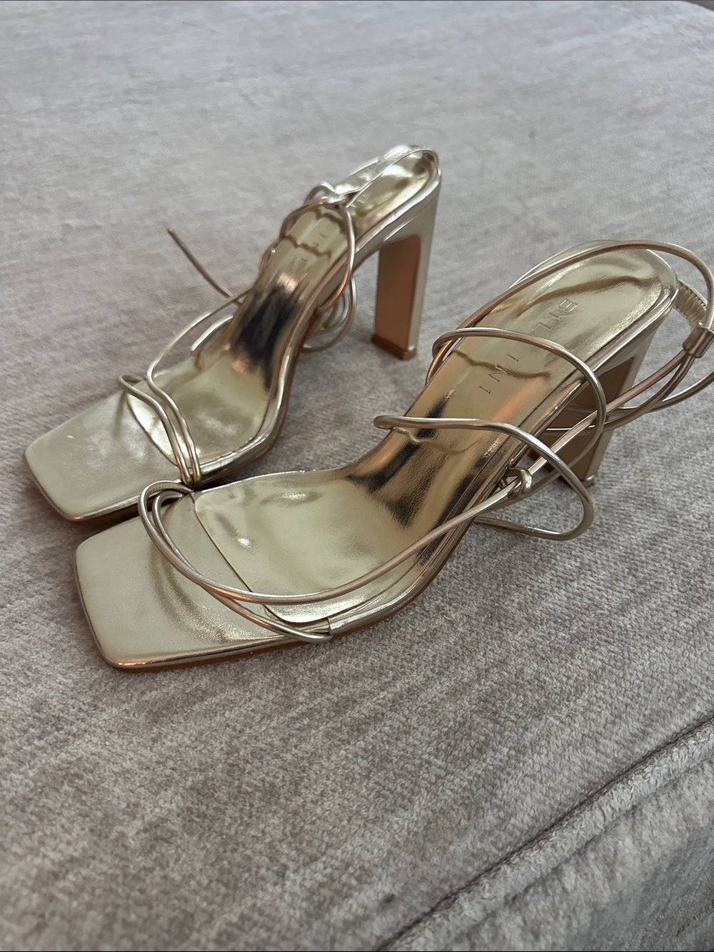 Billini Metallic Gold Lace-Up Block Heel Sandals